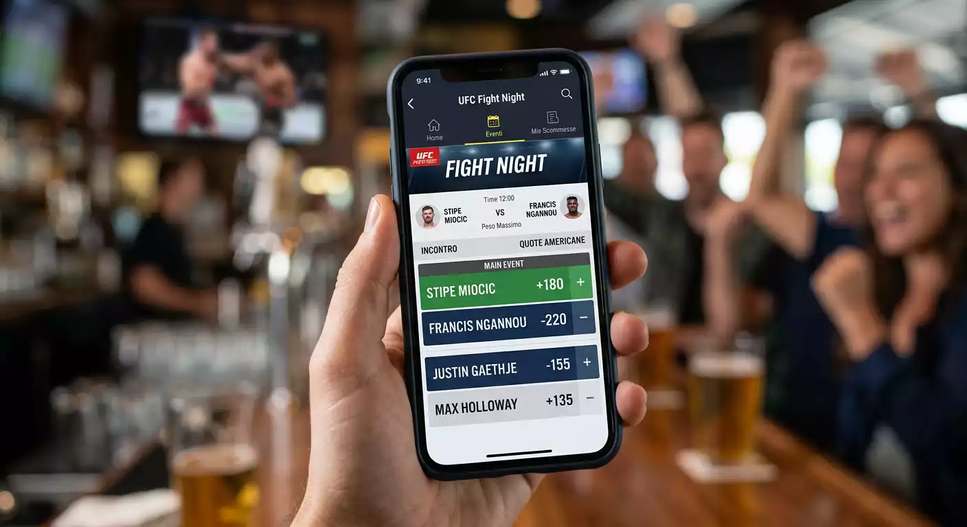 Palinsesto UFC con quote in formato americano con segni più e meno per favorito e sfavorito