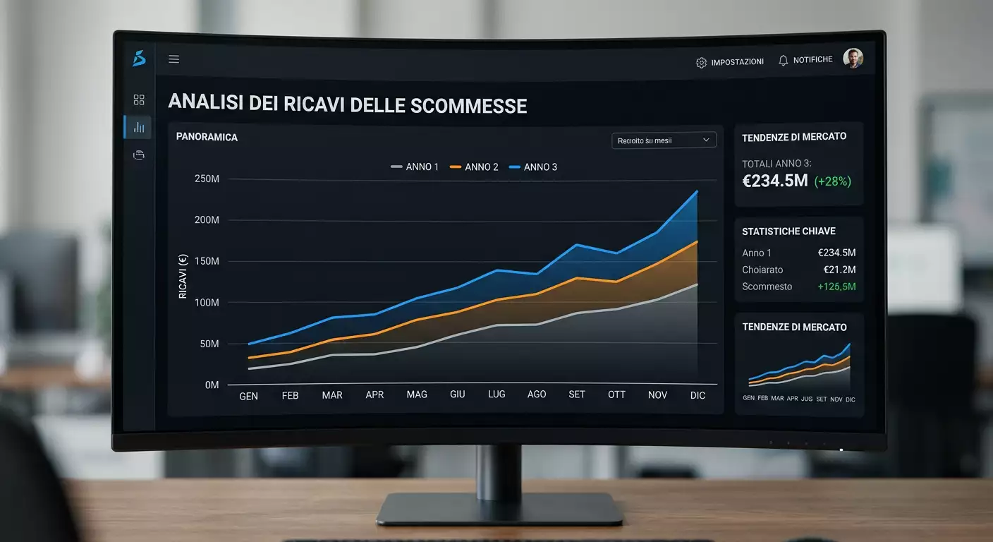 Andamento crescente della raccolta scommesse italiana nel triennio 2023-2025