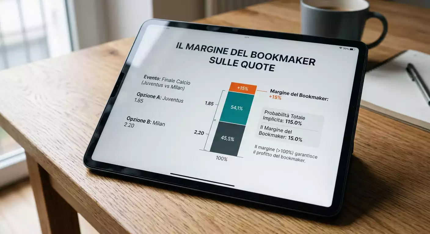 Grafico semplice che mostra il margine del bookmaker oltre il cento percento sulle quote