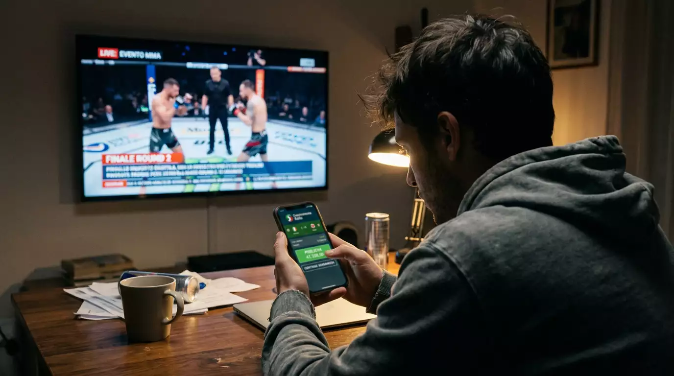 Scommettitore che valuta il cash out chiudendo una puntata prima della fine del match