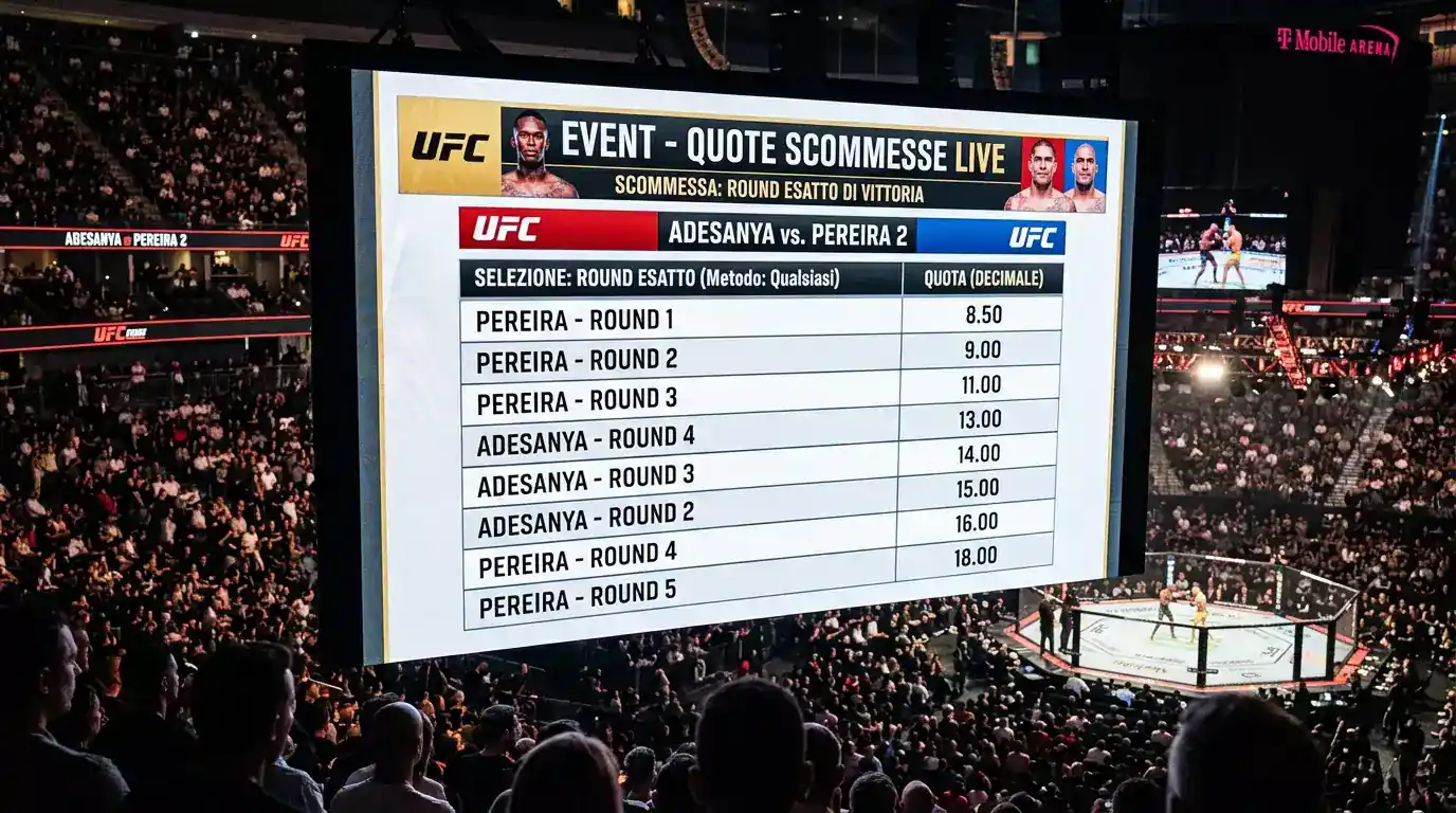 Tabellone con quote elevate sul round esatto della vittoria in un incontro UFC