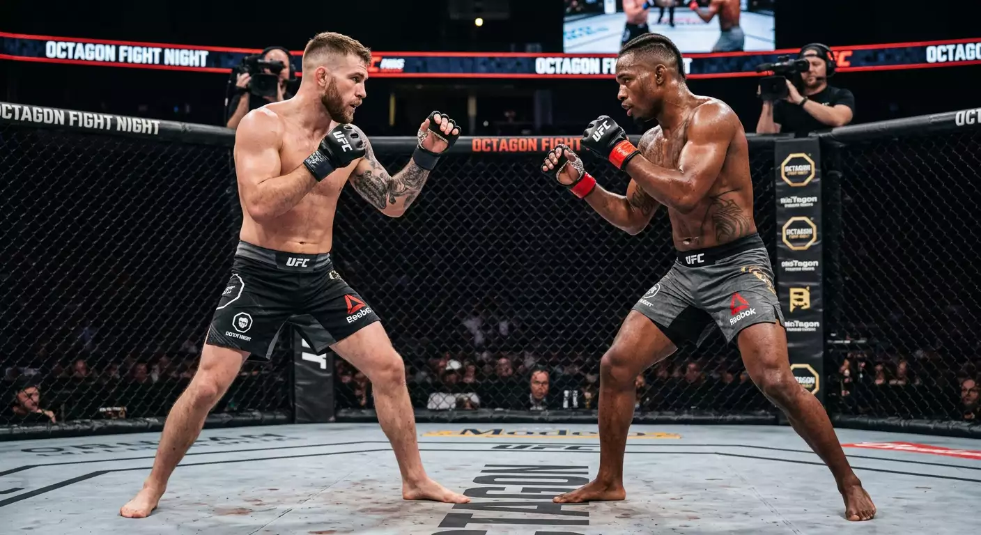 Due fighter di MMA si fronteggiano nella gabbia ottagonale durante un incontro