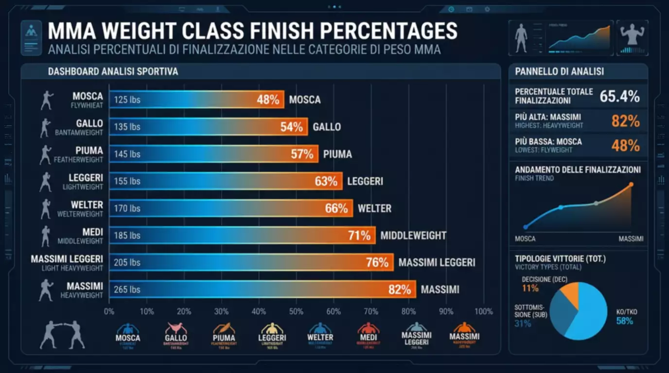 Schema del finish rate per categoria di peso usato per leggere il round del finale