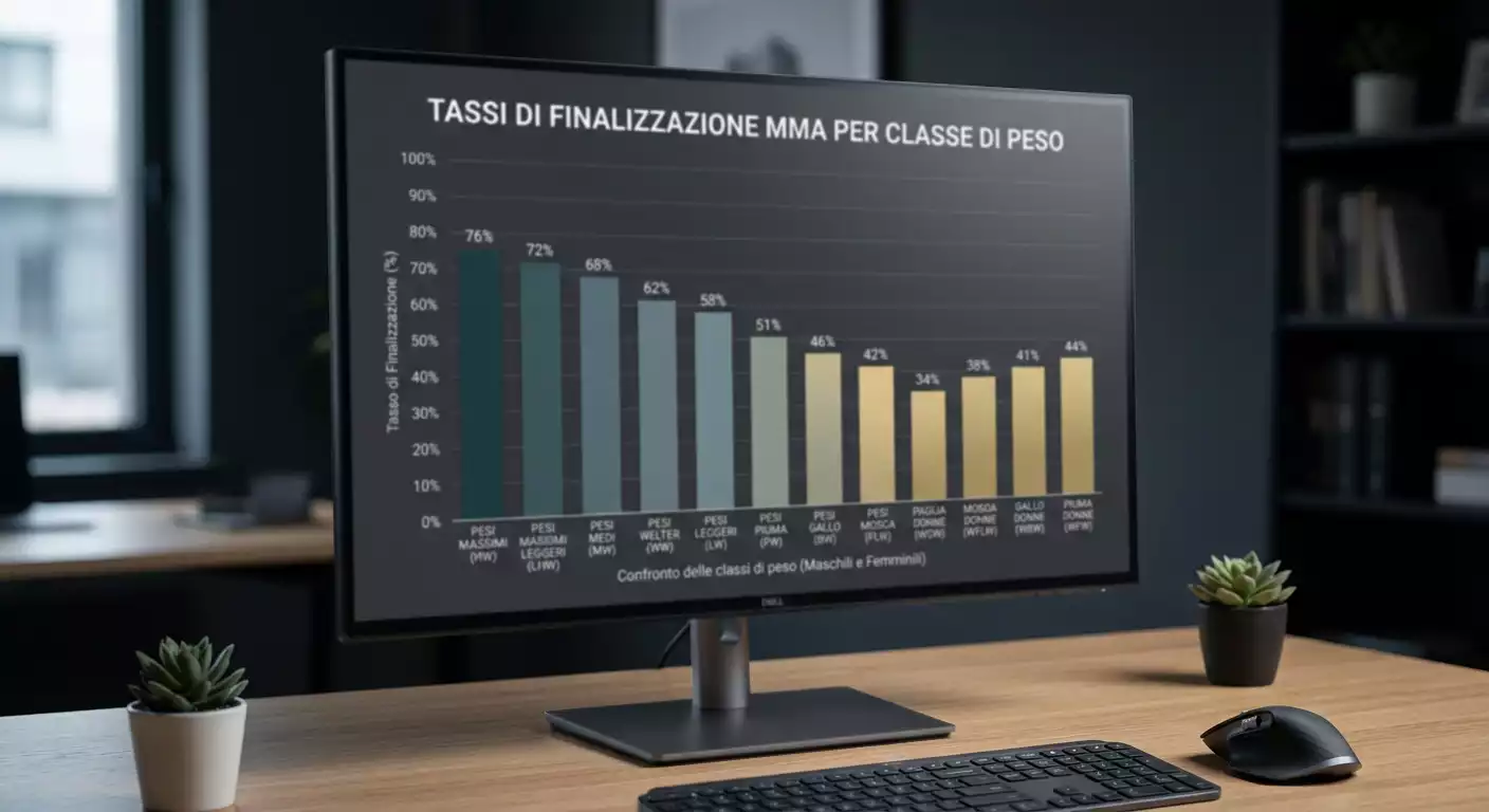 Grafico del finish rate per categoria di peso UFC dai pesi massimi ai pesi paglia femminili