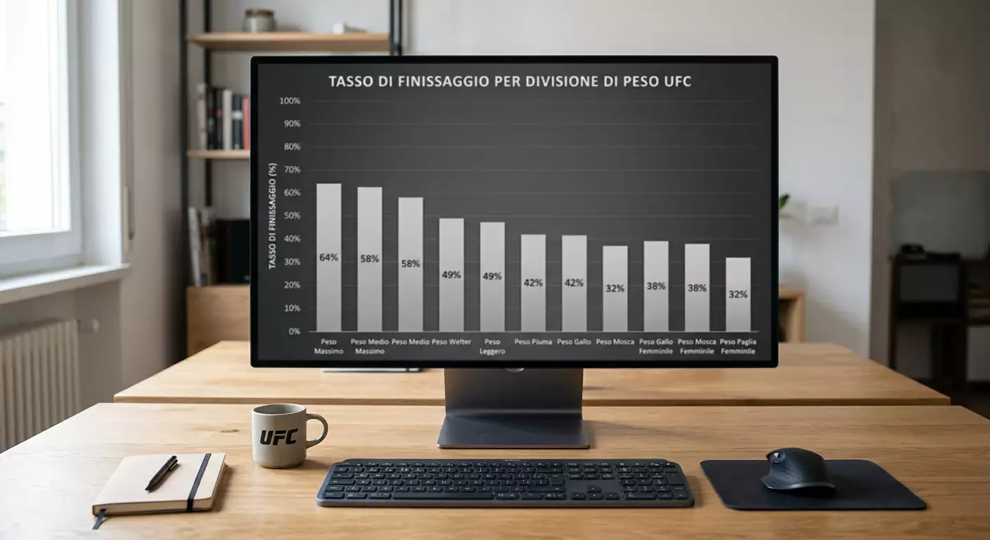 Grafico del finish rate per divisione di peso UFC dai pesi massimi ai pesi paglia femminili