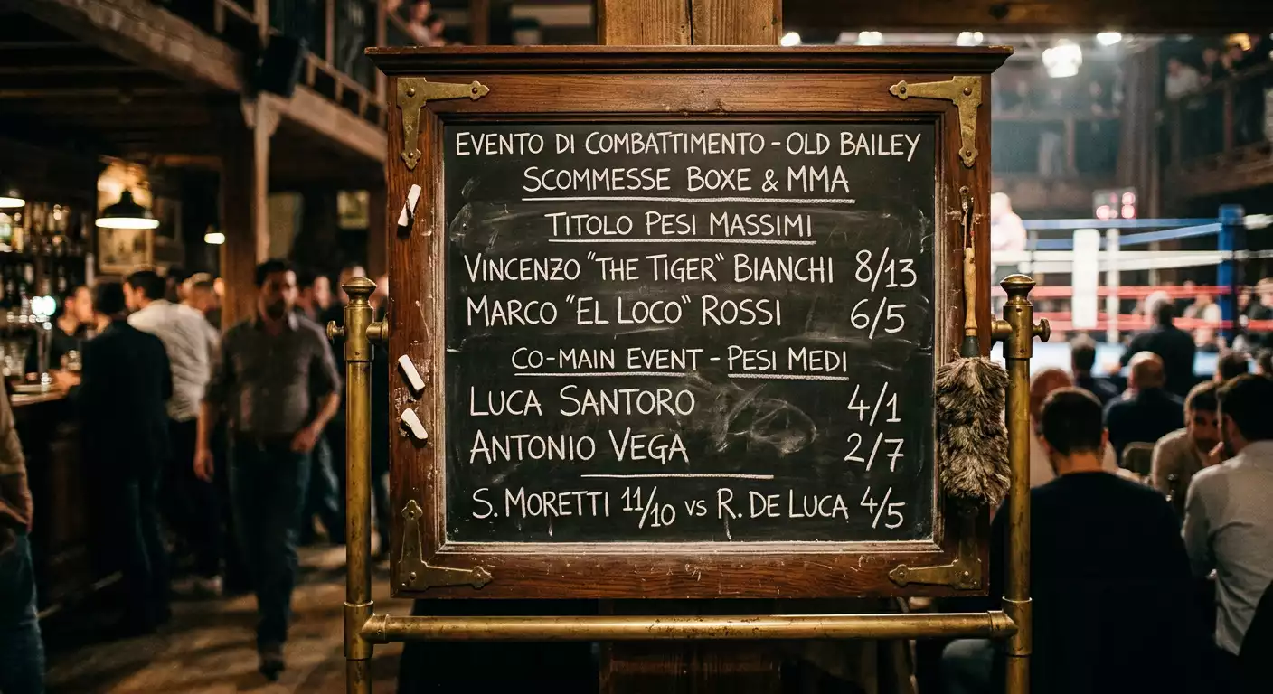 Lavagna di quote in formato frazionario di stile britannico per scommesse da combattimento