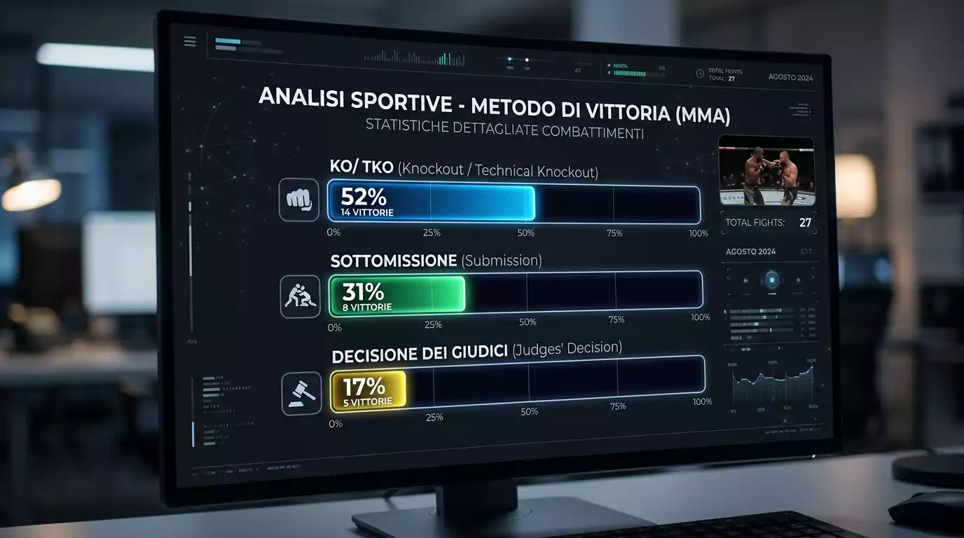 Schema del finish rate UFC con percentuali di KO, sottomissione e decisione