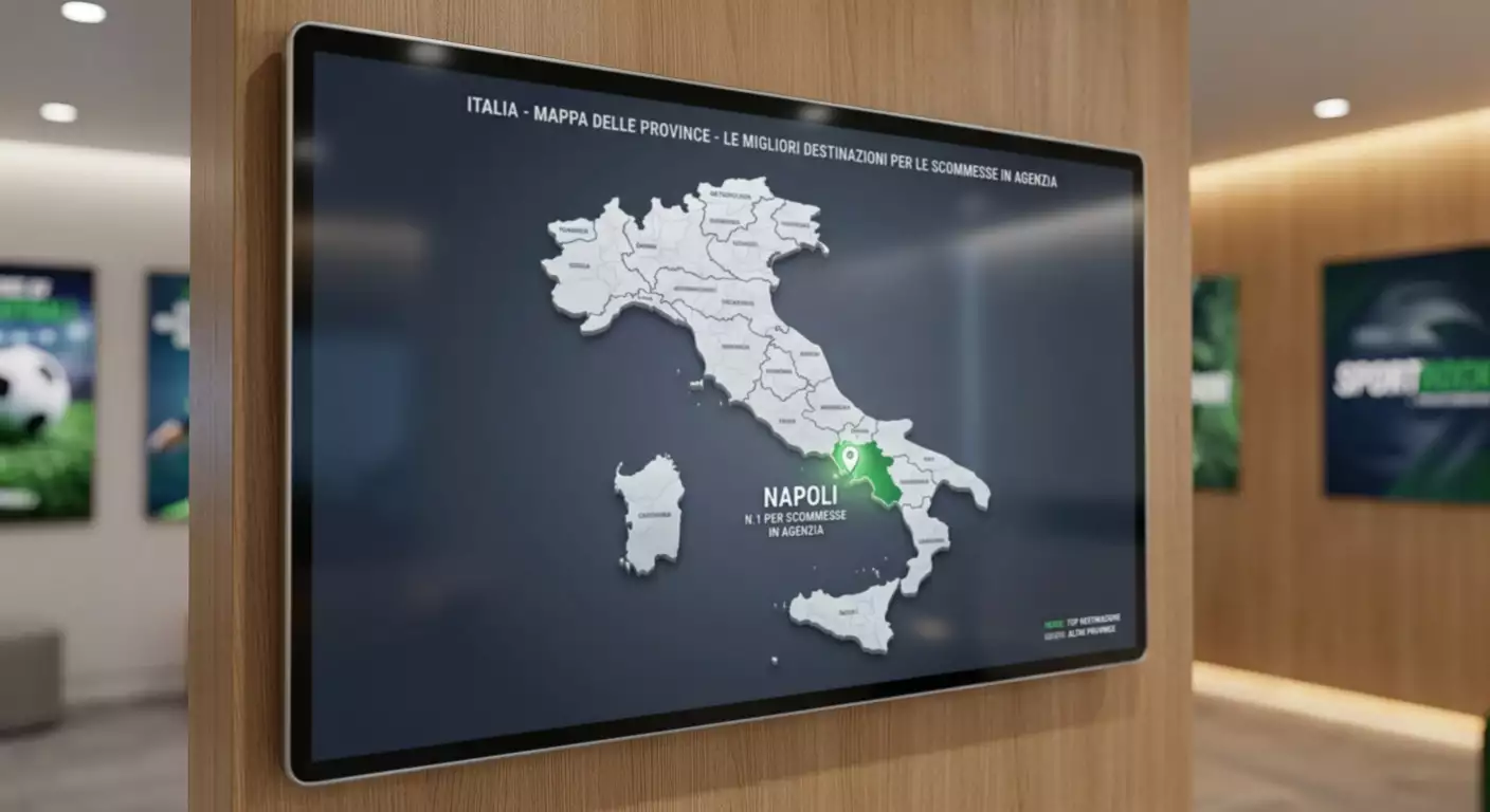 Mappa delle province italiane con Napoli prima per scommesse in agenzia
