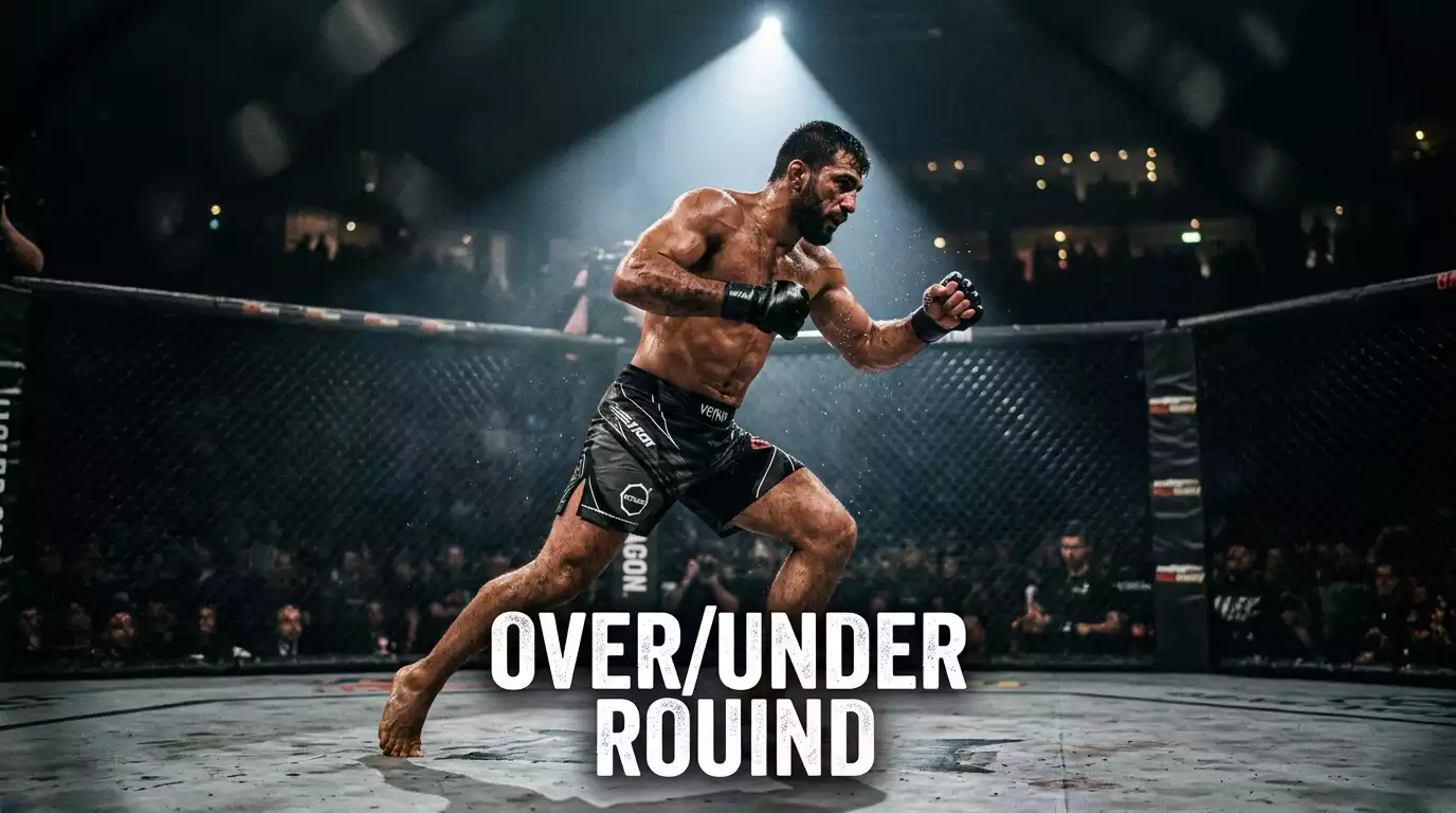 Incontro MMA nell'ottagono con lottatore che cerca lo stoppage anticipato