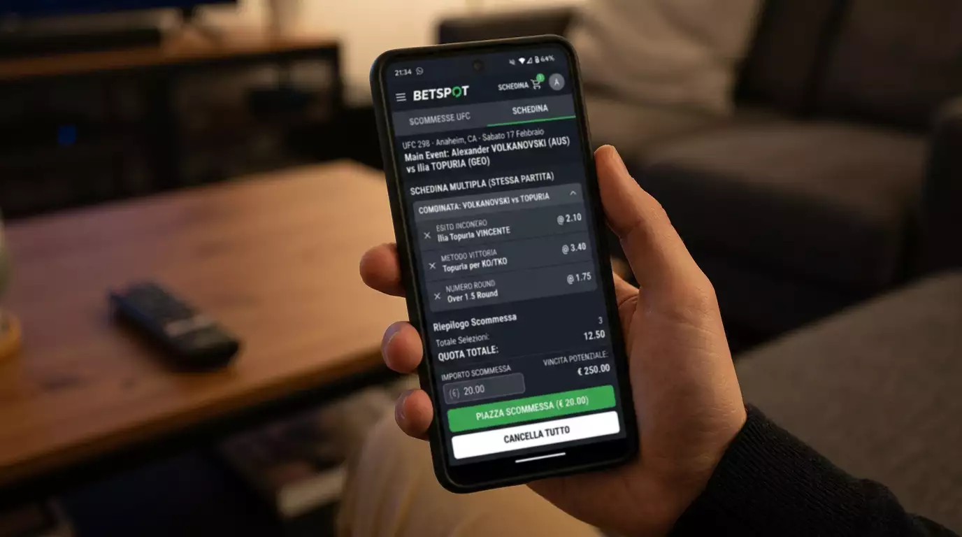 Schedina Same Game Parlay che combina più prop dello stesso incontro UFC