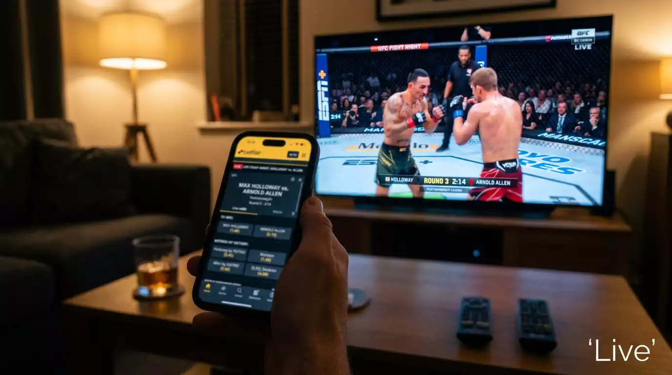 Schermo con quote live in aggiornamento durante un incontro UFC in diretta