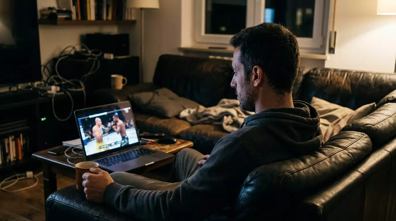 Spettatore che segue l'UFC in streaming con il ritardo del feed rispetto alla diretta