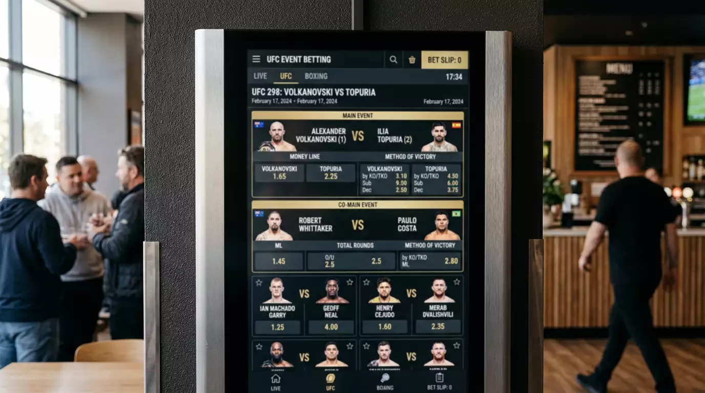 Pannello di proposition bet UFC con eventi specifici quotati separatamente