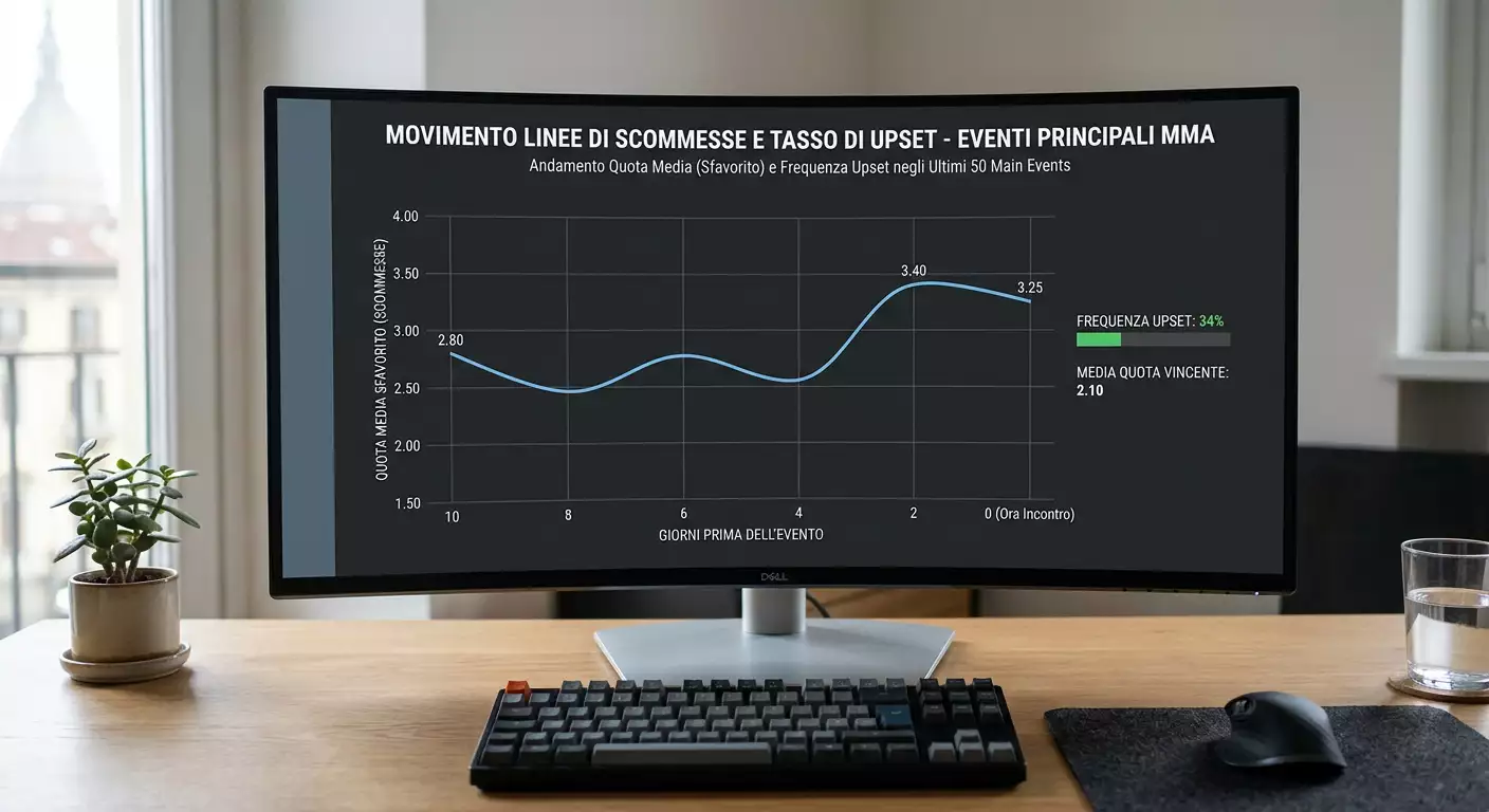 Grafico del tasso di upset e del movimento delle quote nei main event UFC prima del peso