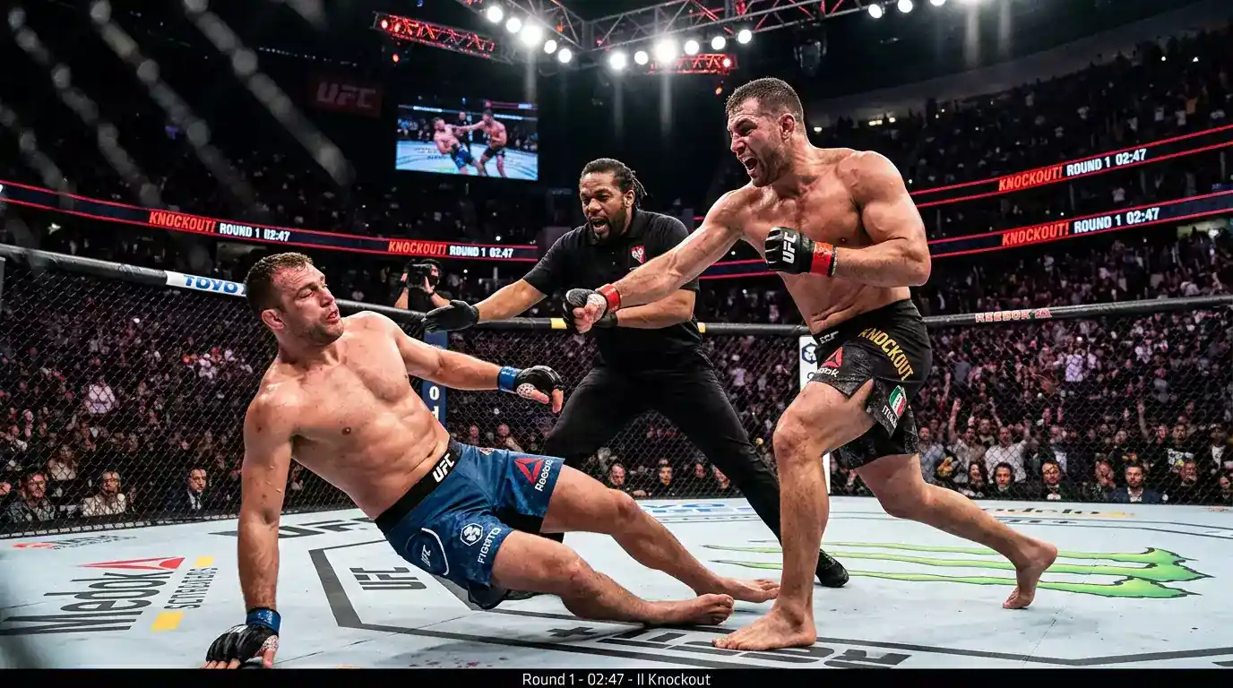 Lottatore UFC che chiude l'incontro nell'ottagono in un round specifico
